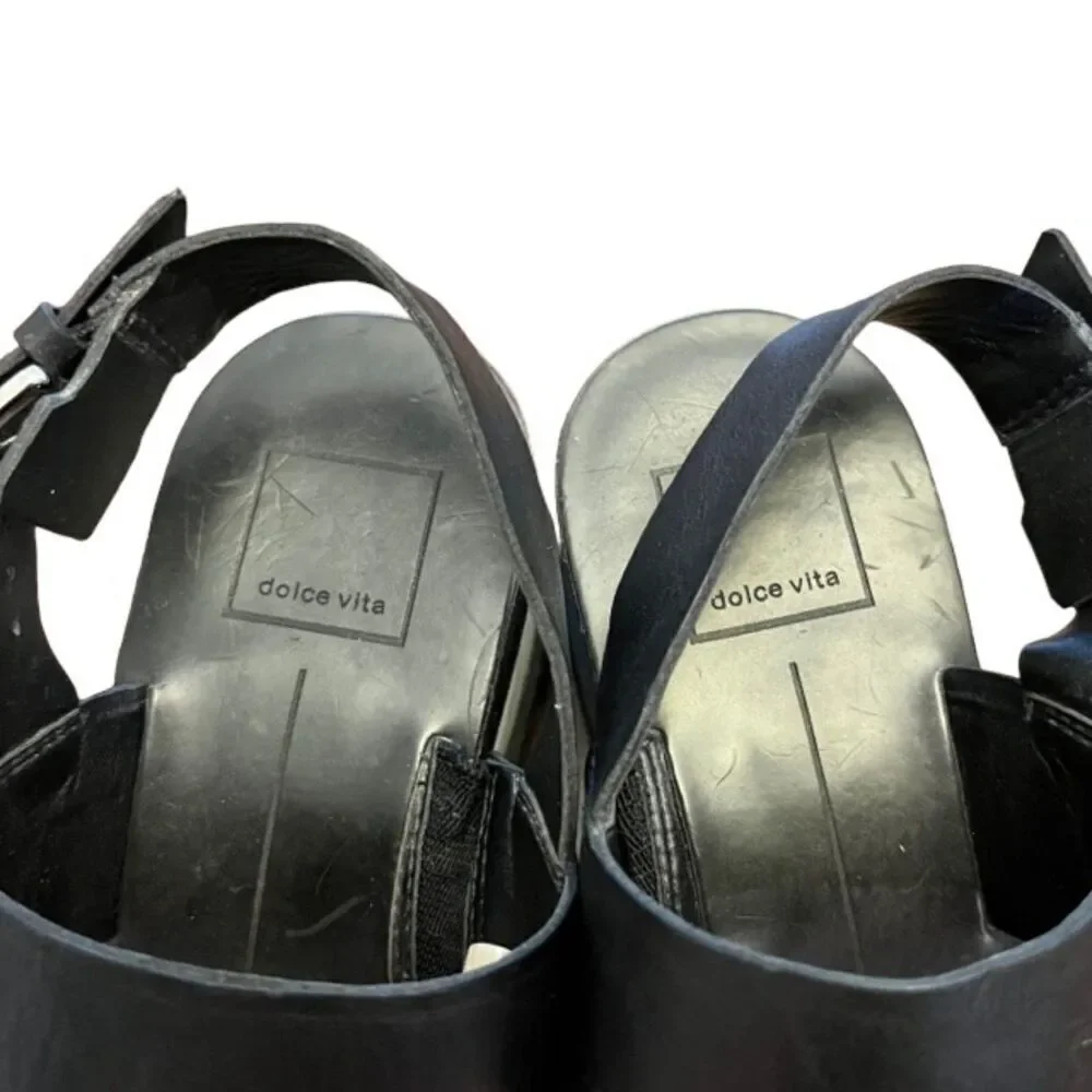 Dolce‎ Vita Idrah Platform Sandals Embossed Leather Strappy Black Size 7.5